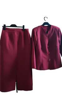Kostium, garnitur, komplet, żakiet burgundowy 42