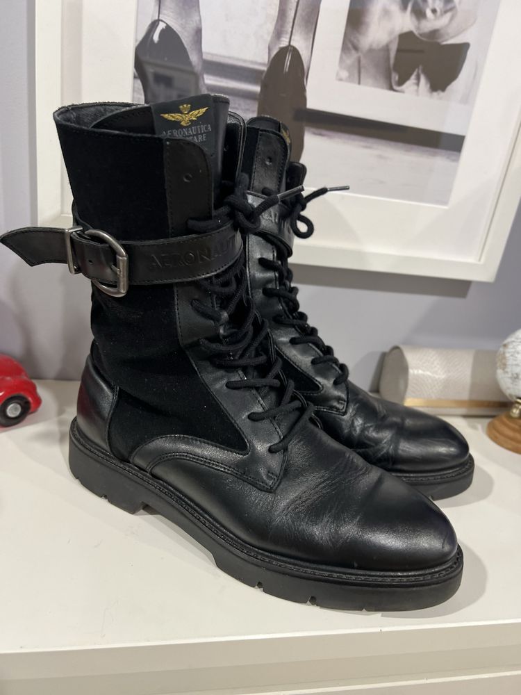Aeronautica Militare trapery kozaki botki buty zimowe czarne militarne