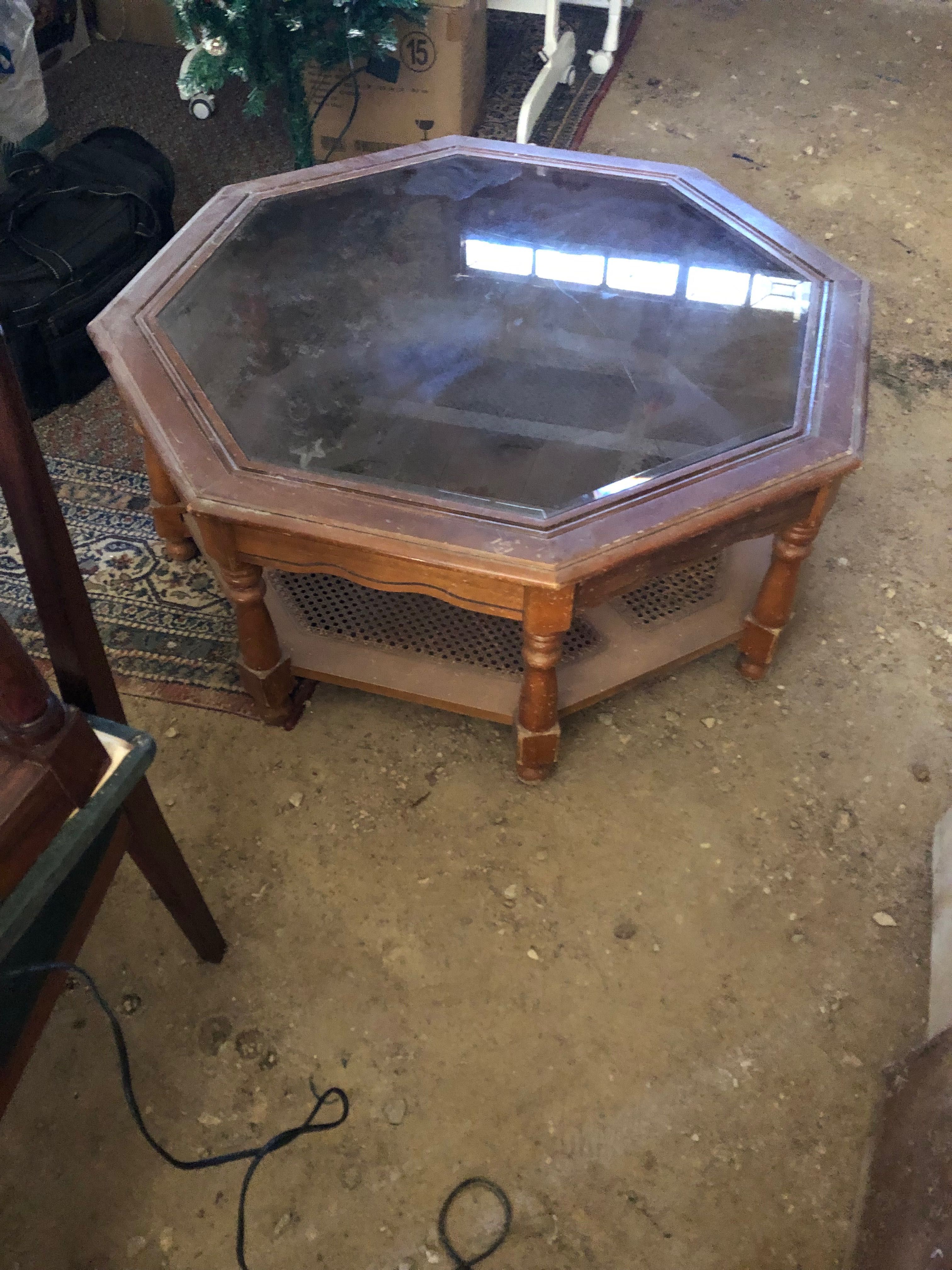 Mesa madeira com tampo vidro