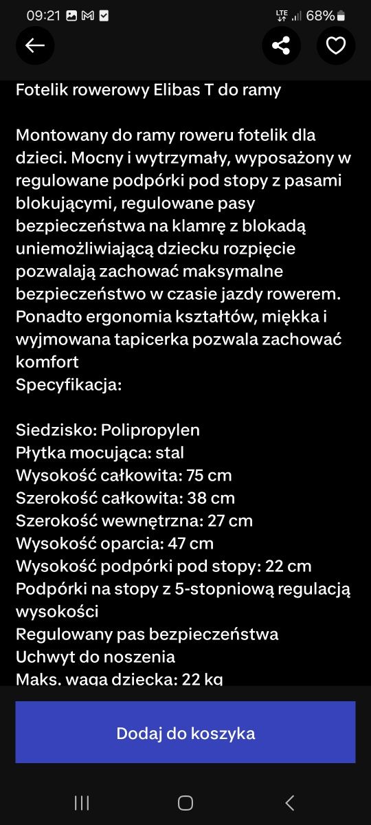Fotelik rowerowy Elibas T