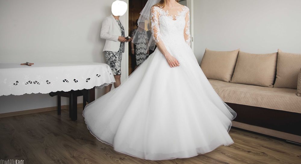 Suknia biała ślubna koronkowa z koronką S XS 34 36