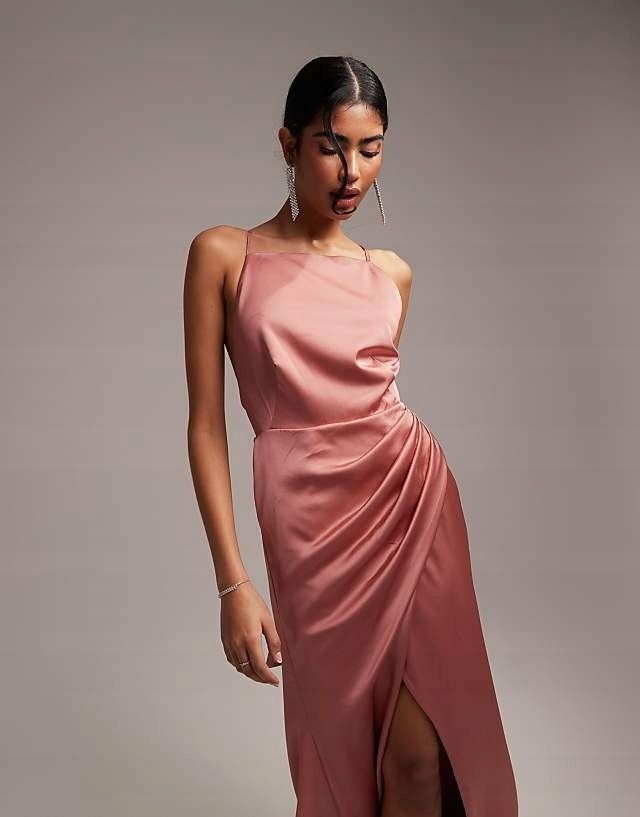 Asos Design 42 Xl Satynowa Sukienka Maxi Rose H15239