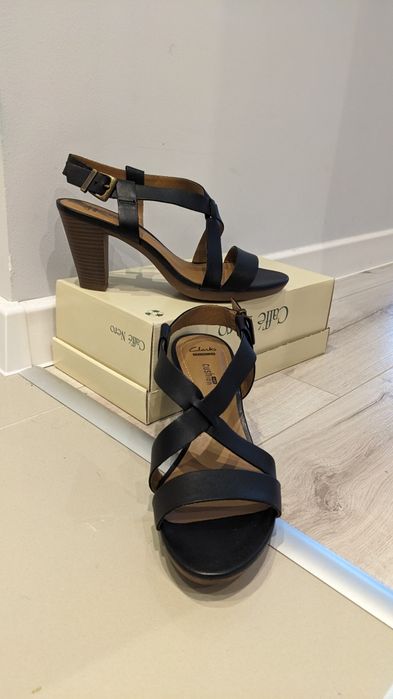 Buty damskie sandały na obcasie clarks 39 czarne skóra naturalna skórz