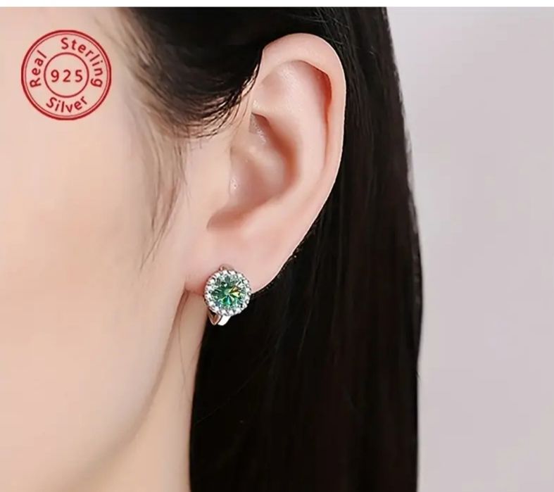 Срібні сережки з моассанітами. Покриття платинове