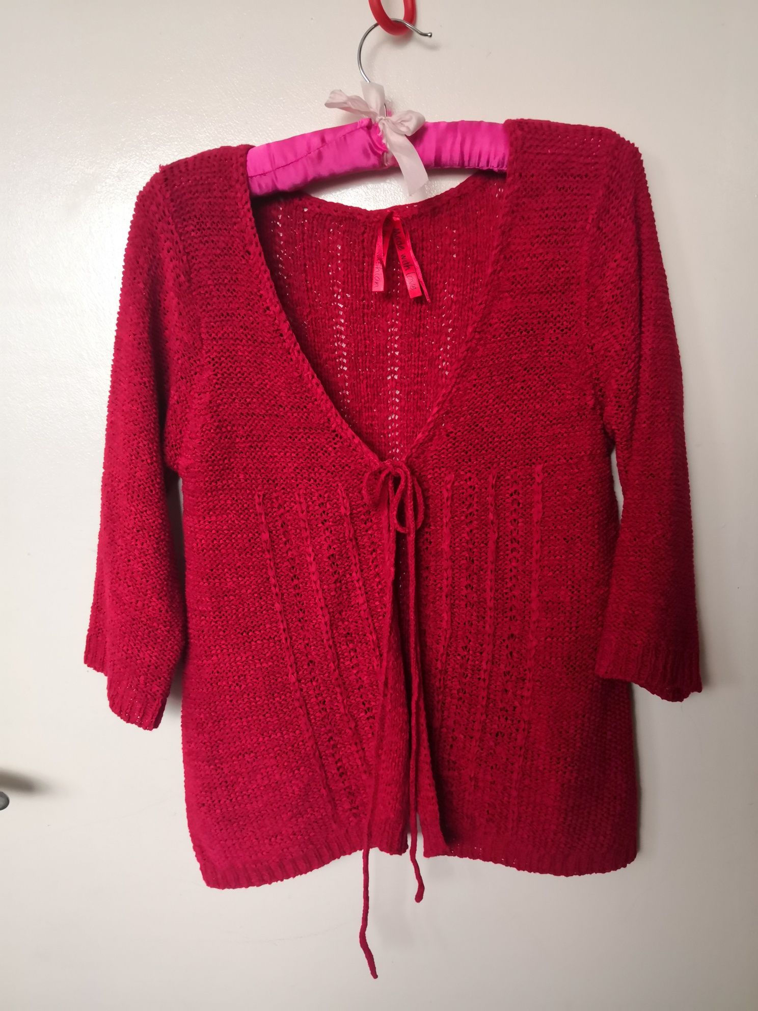 Sweterek narzutka w stylu vintage wiązana sweter