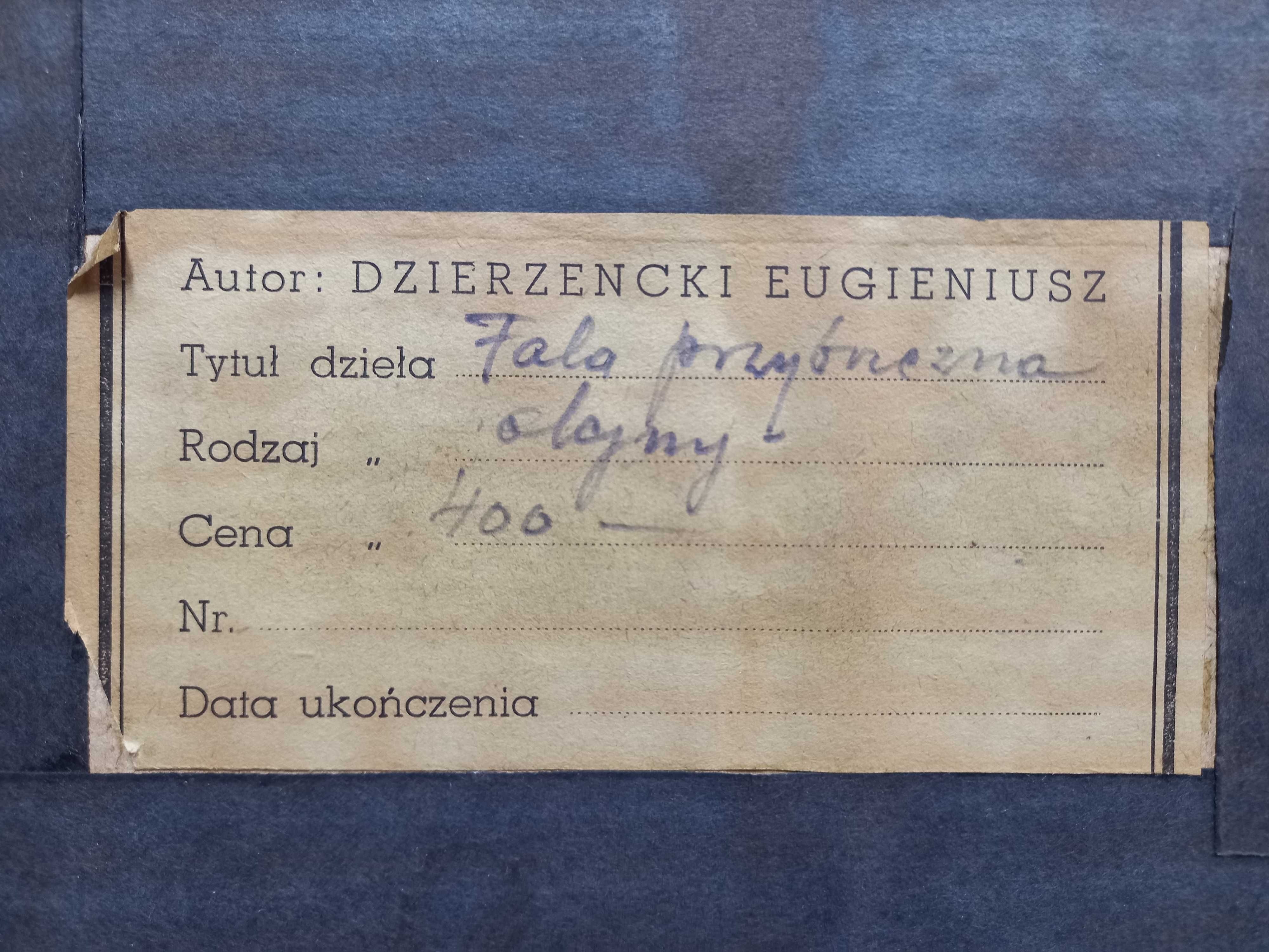 "Fala przybrzeżna" olej/tektura, Eugeniusz Dzierzencki