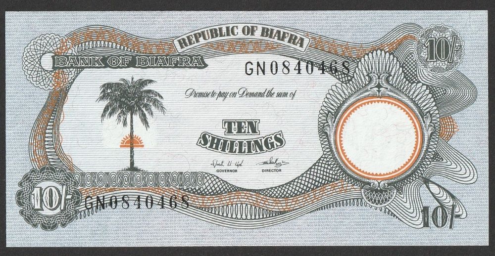 Biafra 10 shilling 1968/69 - stan bankowy UNC