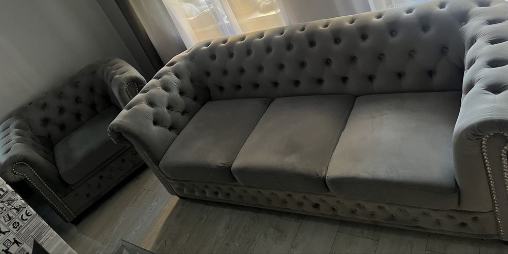 Zestaw mebli pikowanych Chesterfield 3+2+1 kanapa sofa glamour