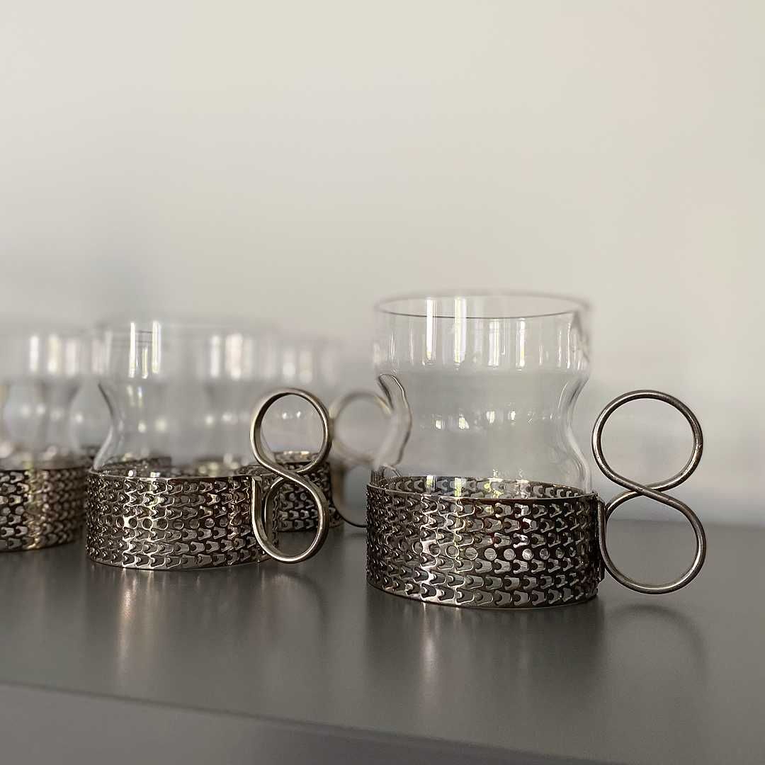 Komplet 6 szklanek szklanki z metalową rączką vintage Timo Sarapneva