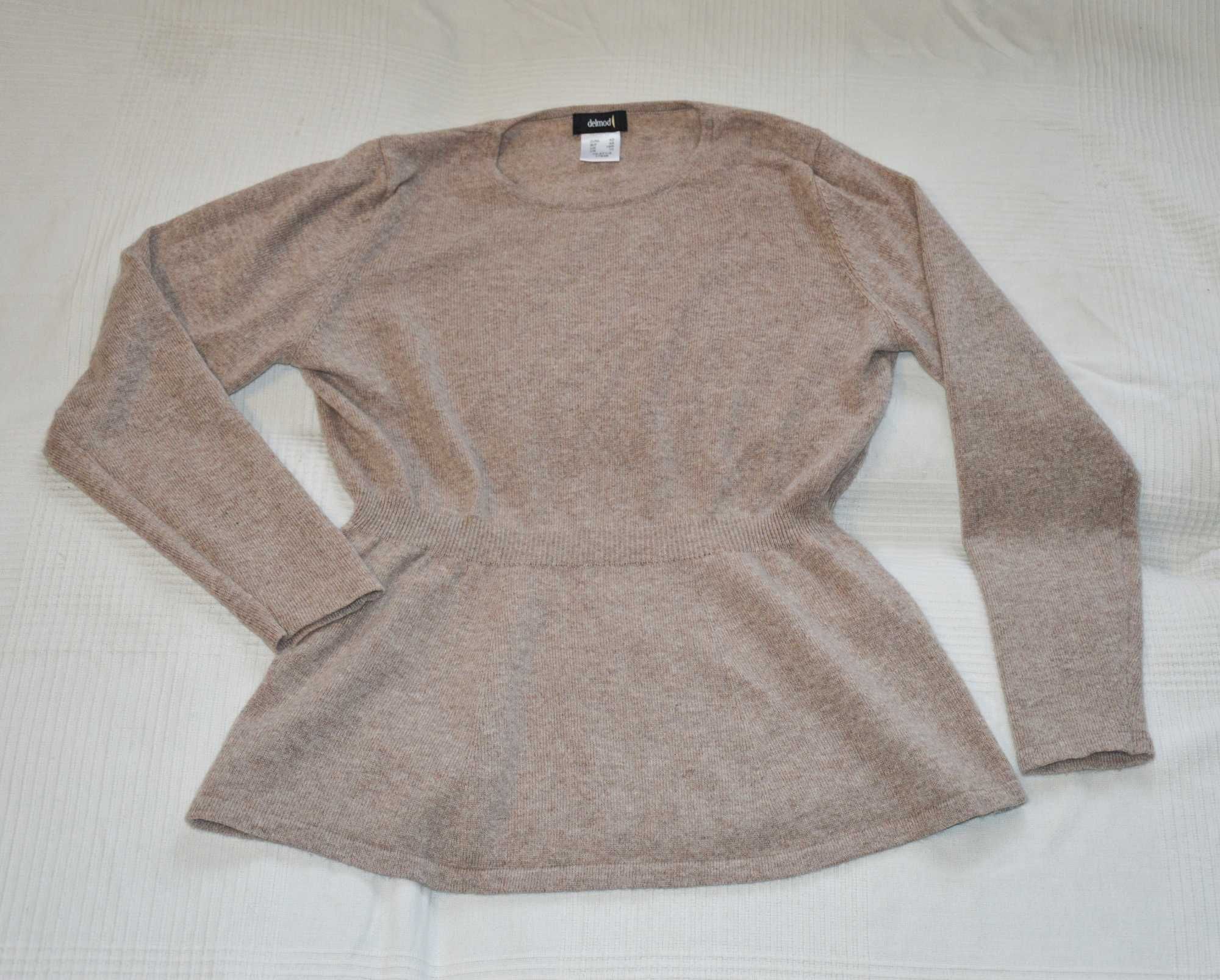 Kaszmirowy sweter z baskinką beżowy Delmod 100% Kashmire