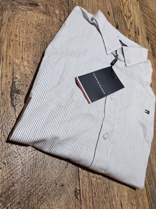 Nowa elegancka koszula męska paski t h  xl 2xl czarny biala bawełna