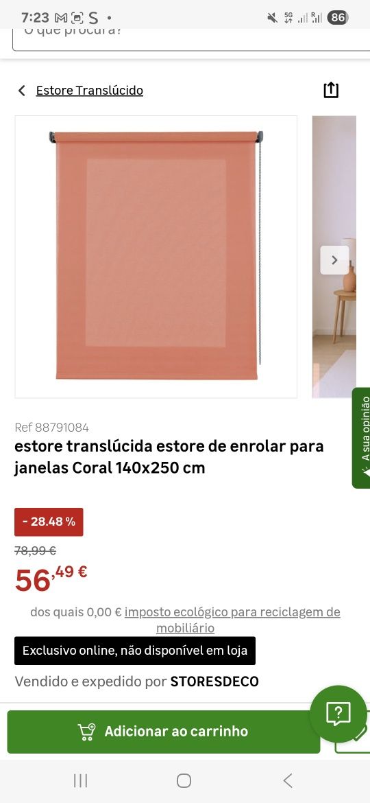 Estore de enrolar para janelas Coral