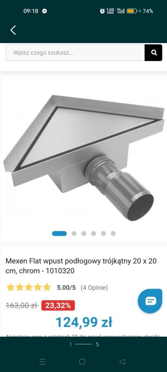 Odpływ wpust trójkątny narożny
