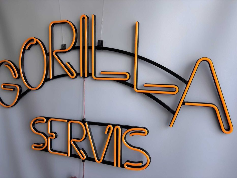 Неонова вивіска "Gorilla servis" помаранчева, 1050*475 мм