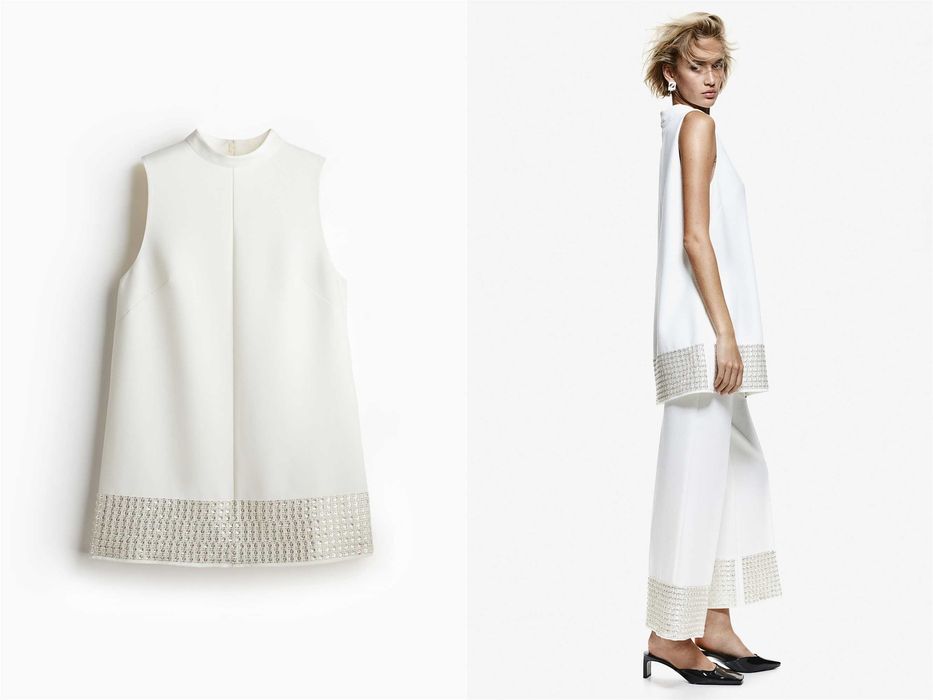 Sukienka mini tunika z koralikami XS nowa kolek biała PROMOCJA EDITION