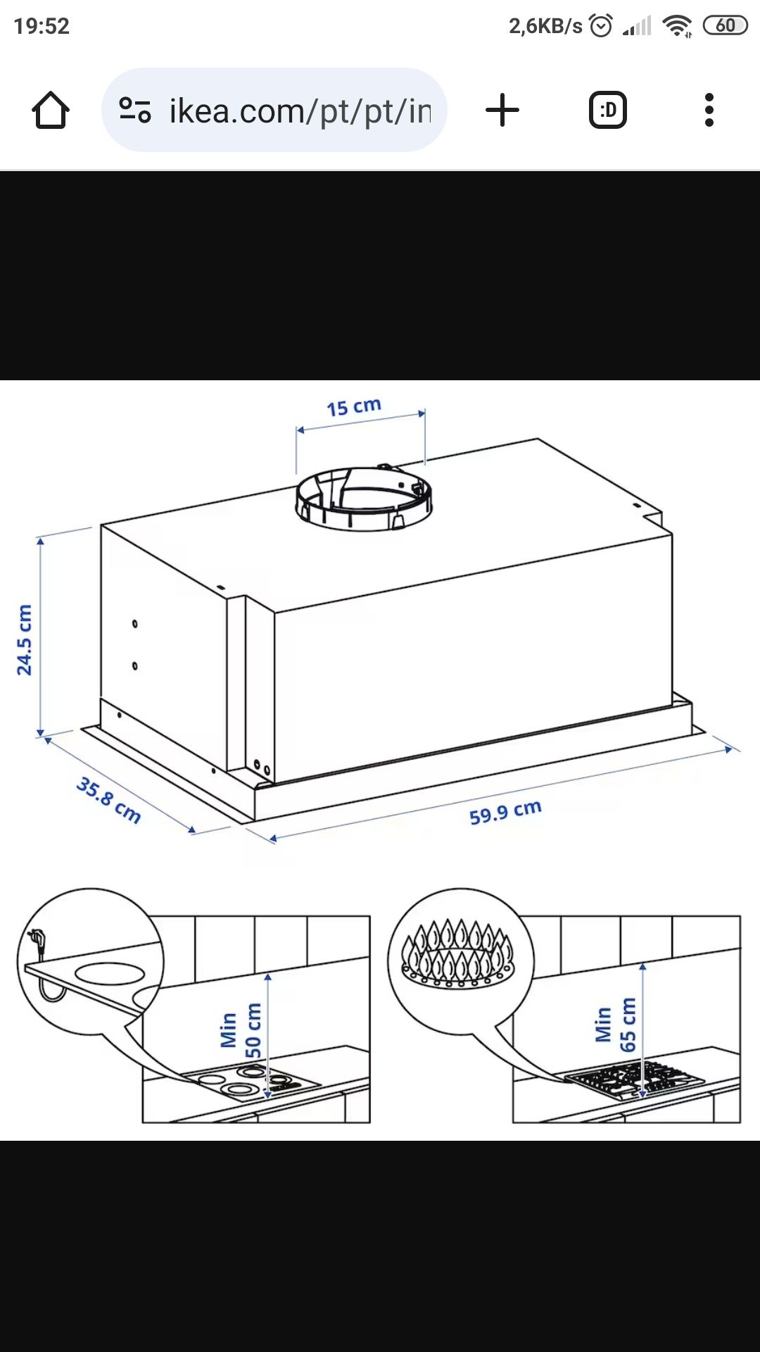 Exaustor integrado 60cm