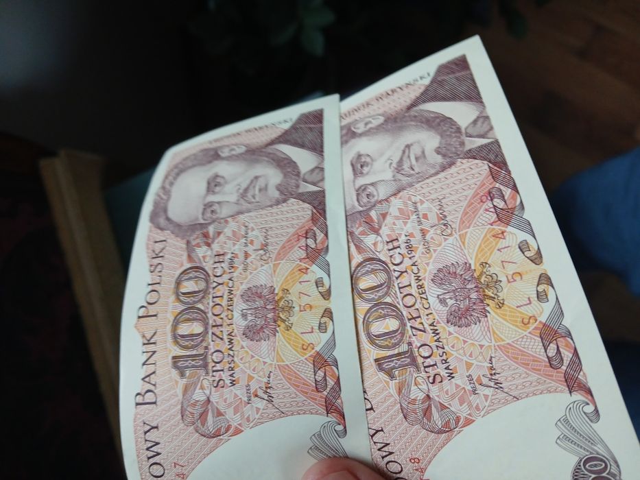 2 banknoty Waryński 100 zł PRL