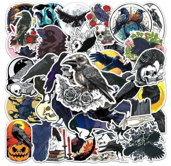 Наклейки стикеры с воронами и черепами, 50 шт.