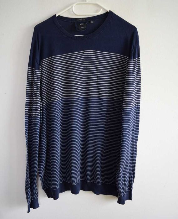 Hugo Boss xxl cienki sweter w paski granatowy