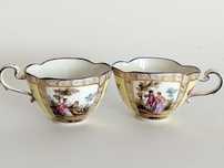 Filiżanki Meissen, porcelana, ręcznie malowane, antyk, 2 szt
