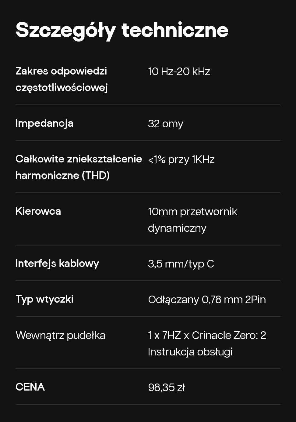 7HZ x Crinacle Zero:2 Słuchawki IEM Srebrne bez Mikrofonu