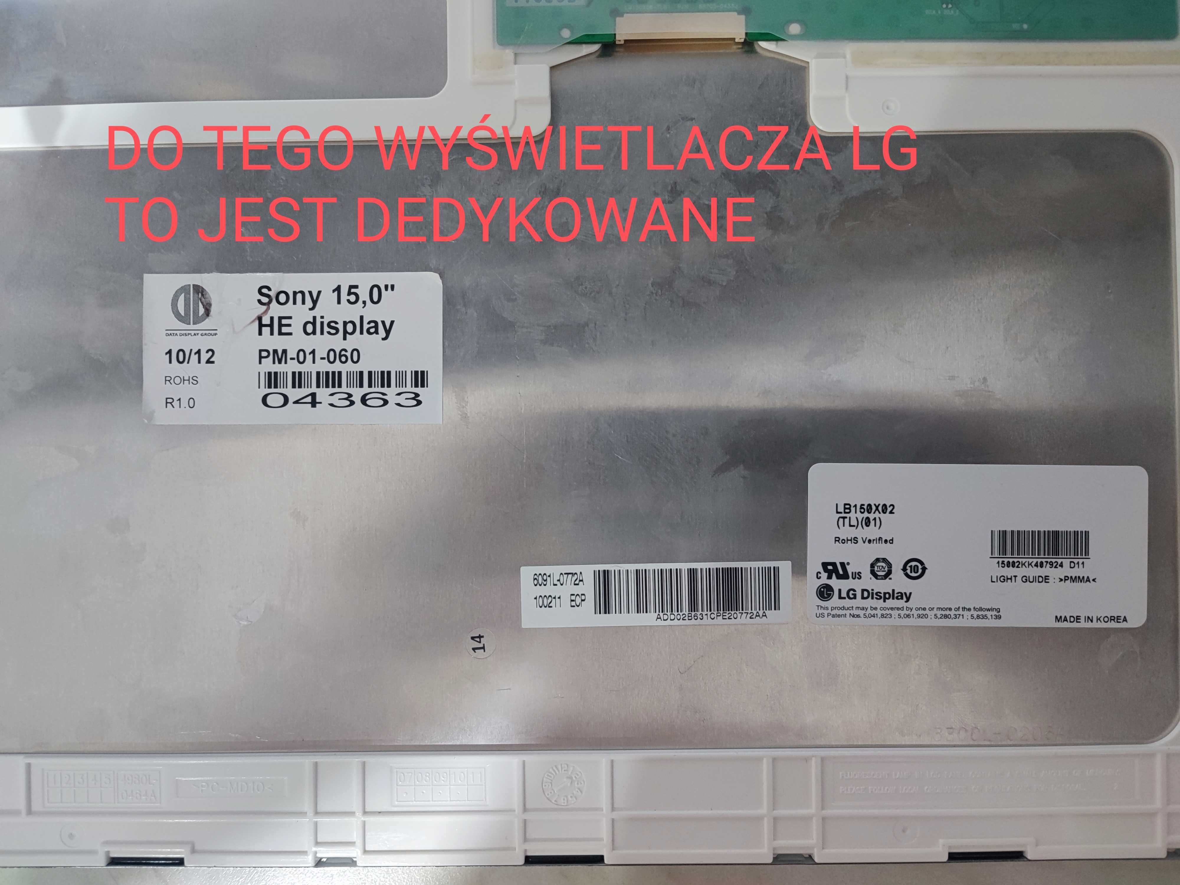 Płyta główna sterowniki LCD 15" LB150X02(TL)(01)/TL01 LTM150X0-L21-LCD