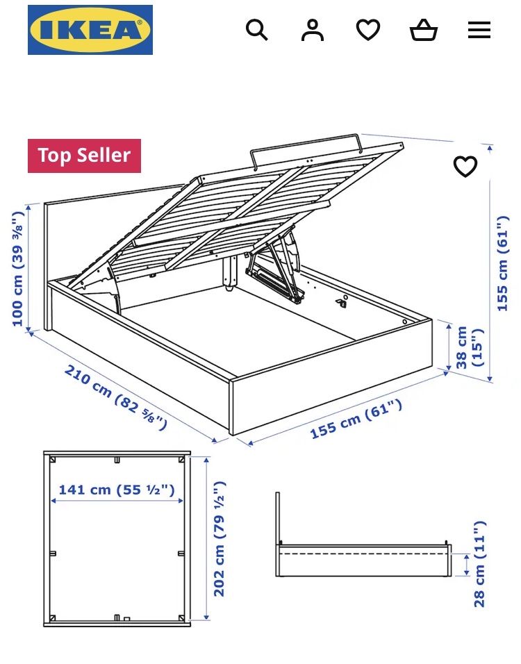 Łóżko Ikea Malm z pojemnikiem czarnybrąz 140x200 + materac