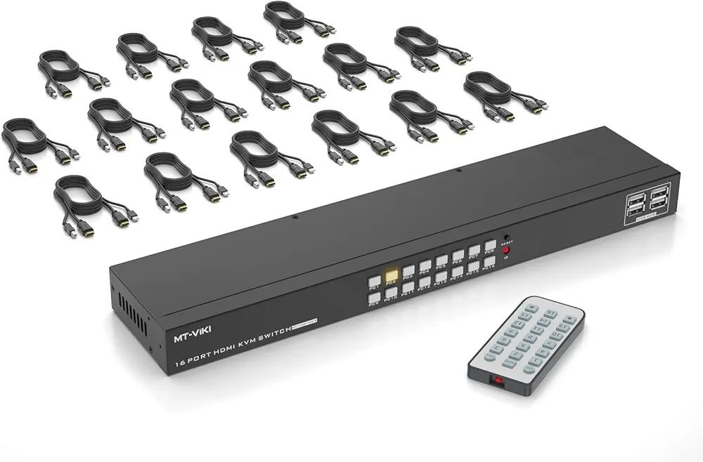 MT-VIKI 4K 16 porta KVM Switch HDMI,  Rack Mount KVM Console w/