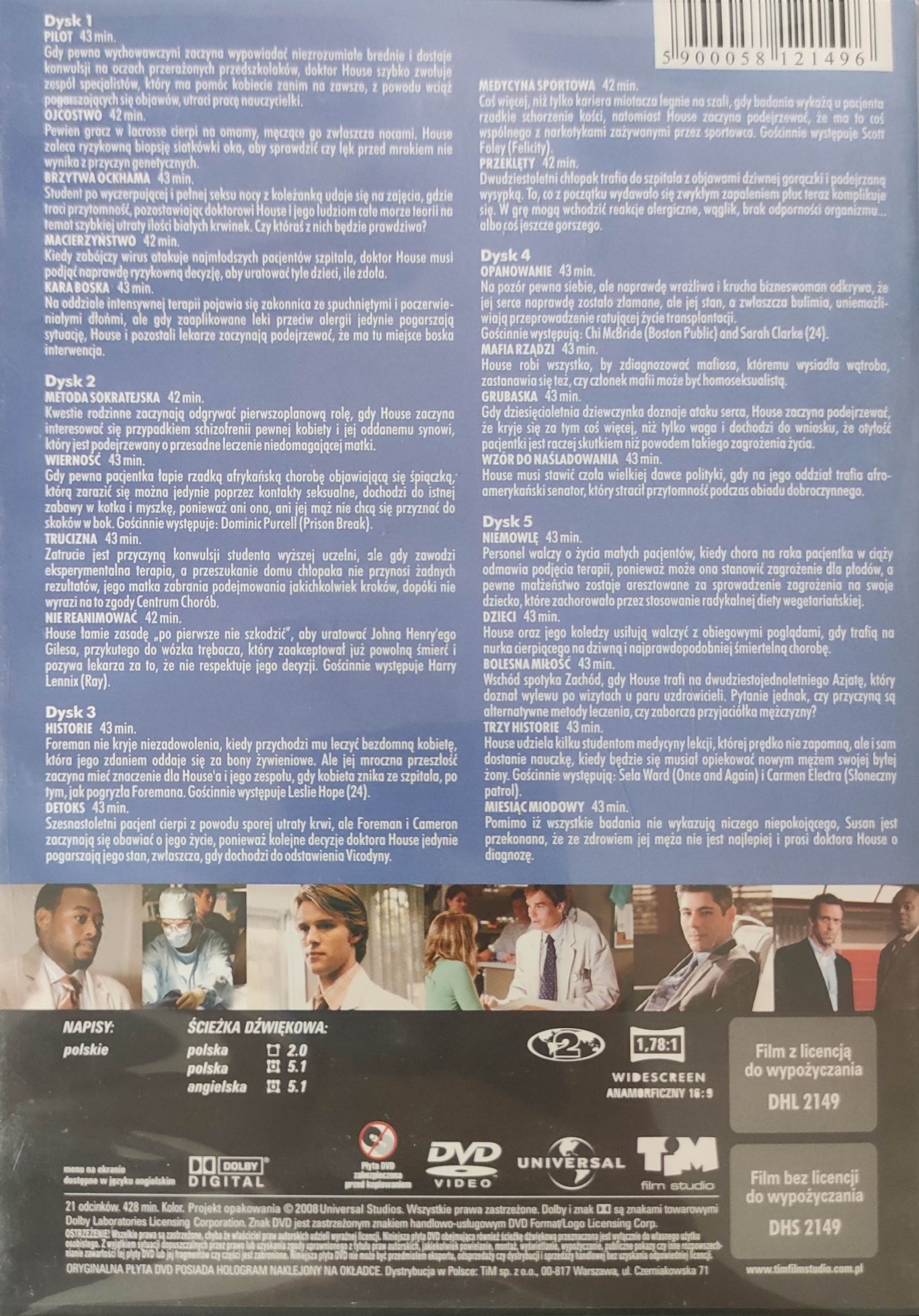 Dr House Sezon 1 (House M.D. - Season 1) kultowy serial 5 DVD H.Laurie