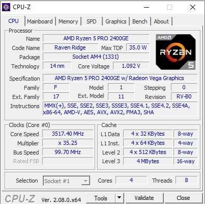 AMD Ryzen 5 PRO 2400GE Radeon Vega 11, AM4, 35 Вт.