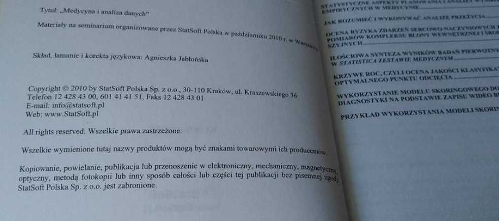 Medycyna i analiza danych / StaSoft. 2010