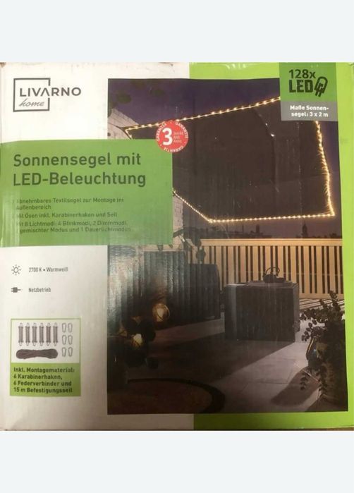 солнцезащитный тент LIVARNO home с LED-подсветкой.