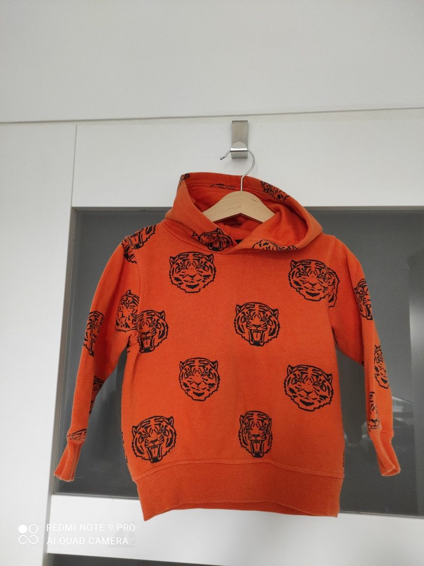 Bluza z kapturem H&m 92 pomarańczowa w tygrysy