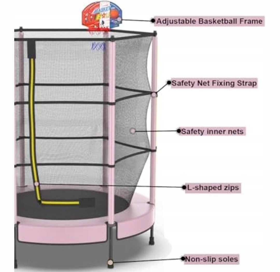 Trampolina ogrodowa z wysoką siatką i koszem 145 cm dla dzieci