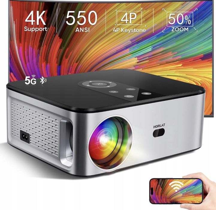 HORLAT Projektor 5G WiFi Full HD czarny