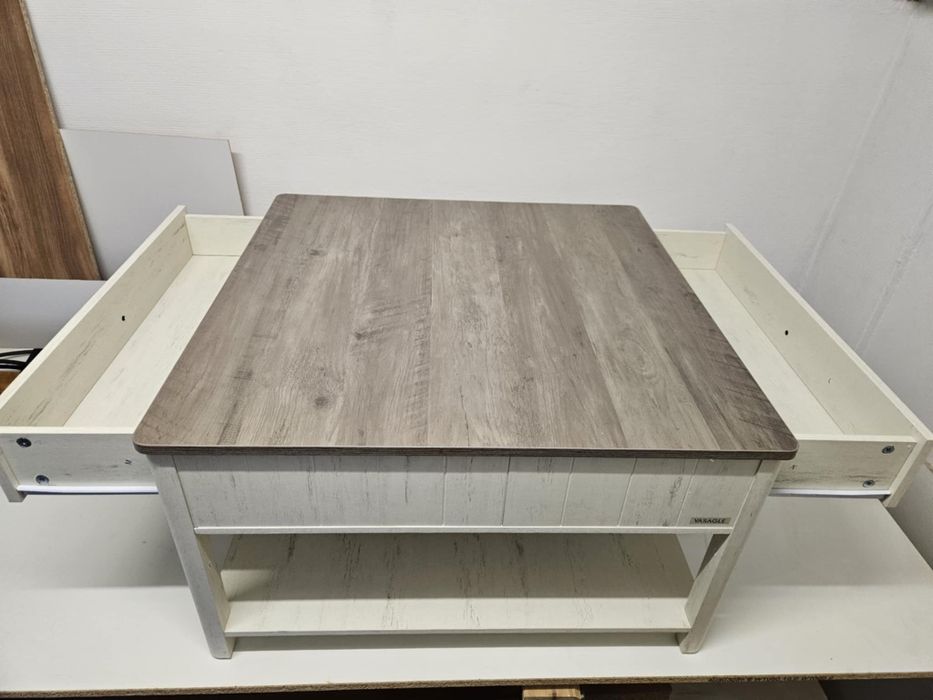 Stolik kawowy ława 2 szuflady półka 80 x 80 x 45cm. Złożony