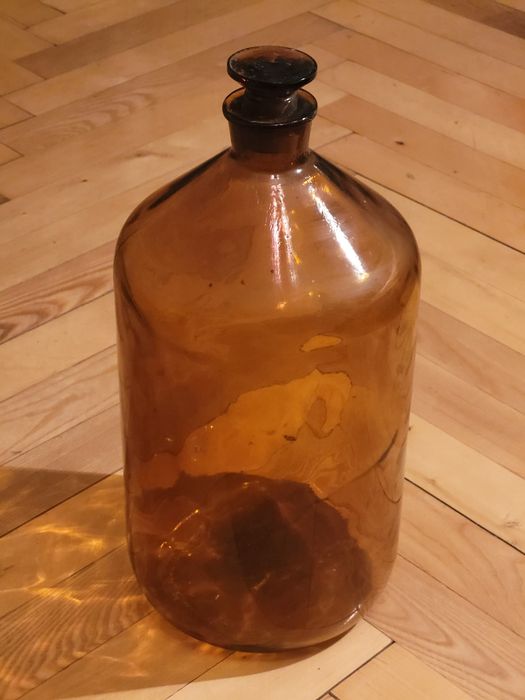 Аптечний бутиль 5 л, Винтаж, Бурштинове скло, Скляна пробка, новий