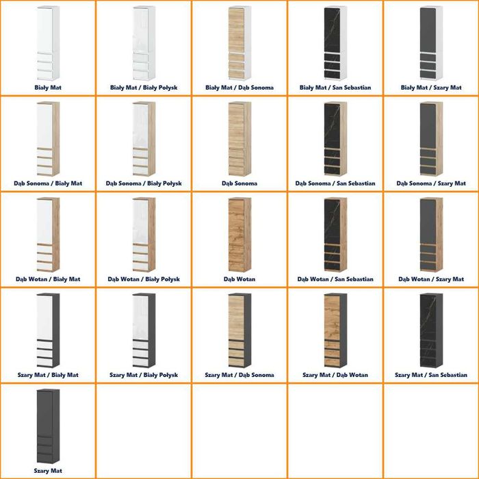 Szafa Posti 40cm Nowoczesna Garderoba 3 Szuflady Do Przedpokoju Wysoka