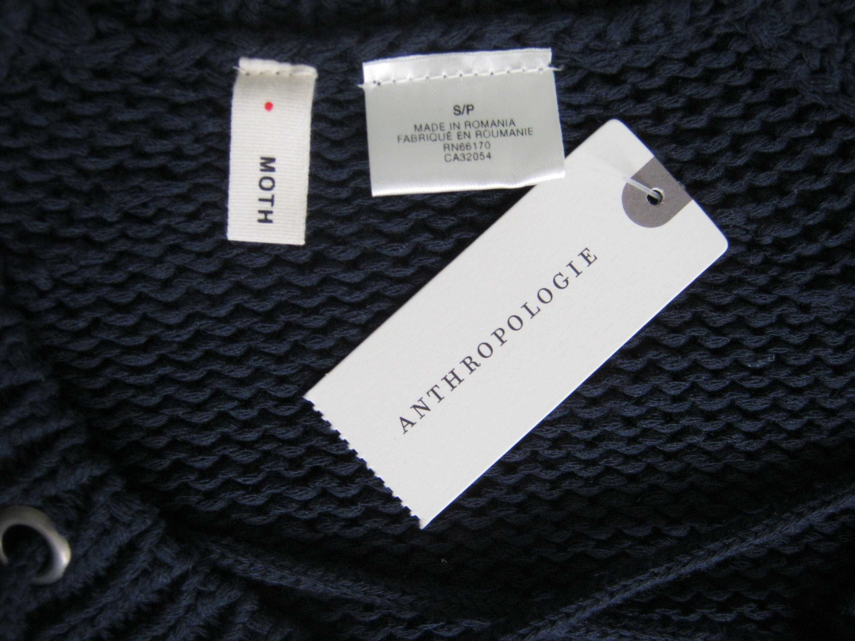 ANTHROPOLOGIE  nowy z metką granatowy sweter dzianina r.S