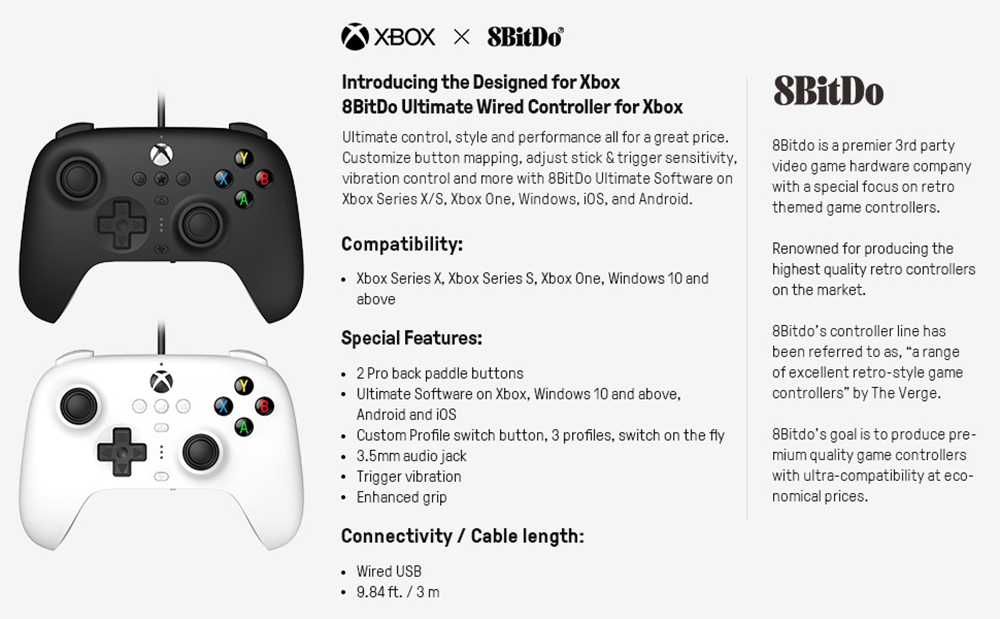 Геймпад джойстик 8BitDo Ultimate Wired Xbox Series S X One контроллер