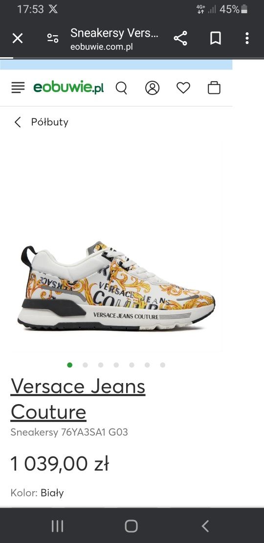 Buty Versace Jeans Couture + DOWÓD ZAKUPU 
Sneakersy 76YA3SA1 G03