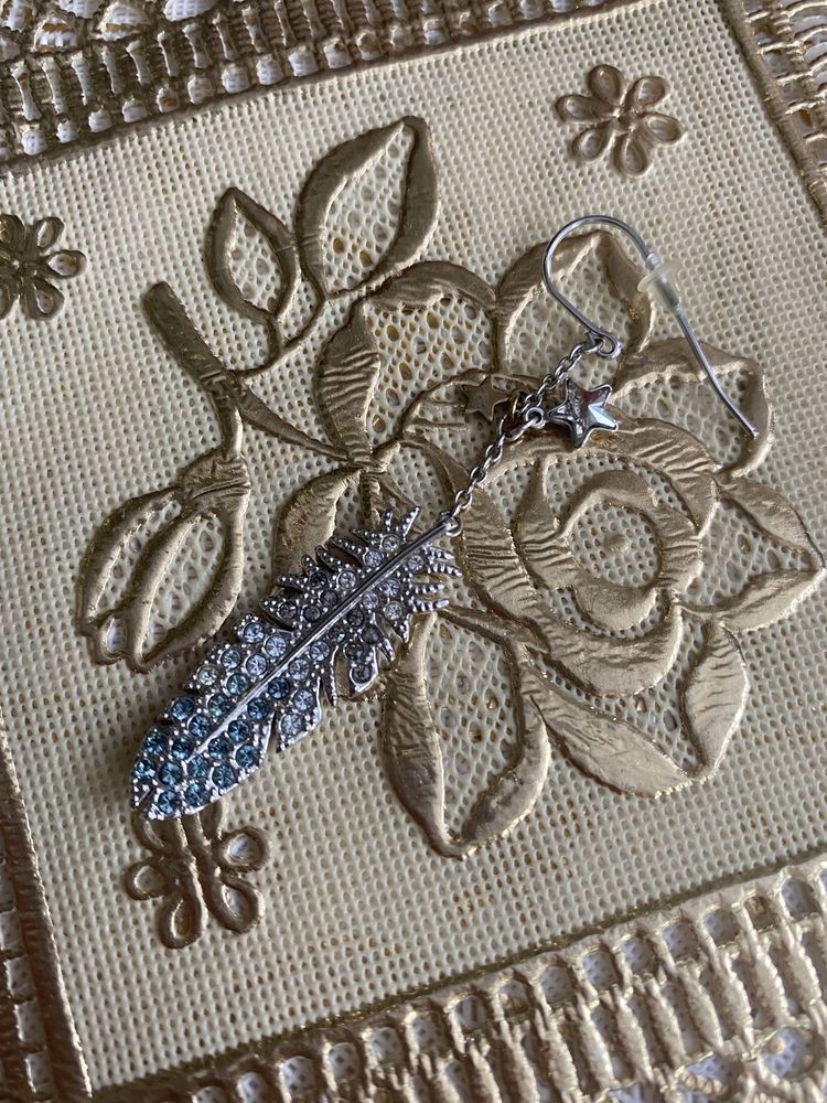 UNIKAT nowe kolczyki Swarovski pióra piórka gwiazdki