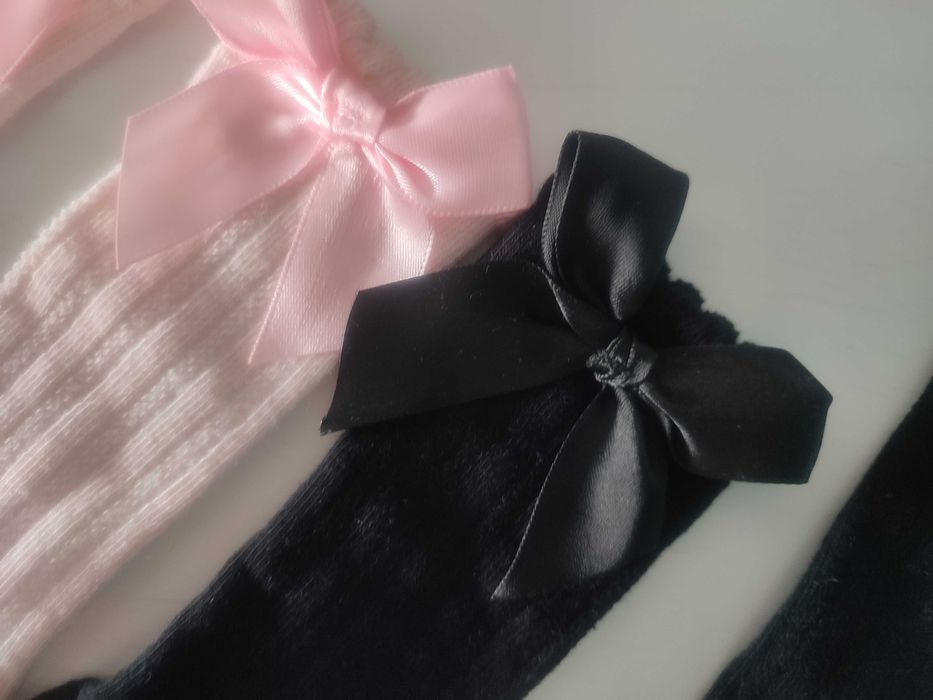 Skarpetki długie, zakolanówki, z kokardką