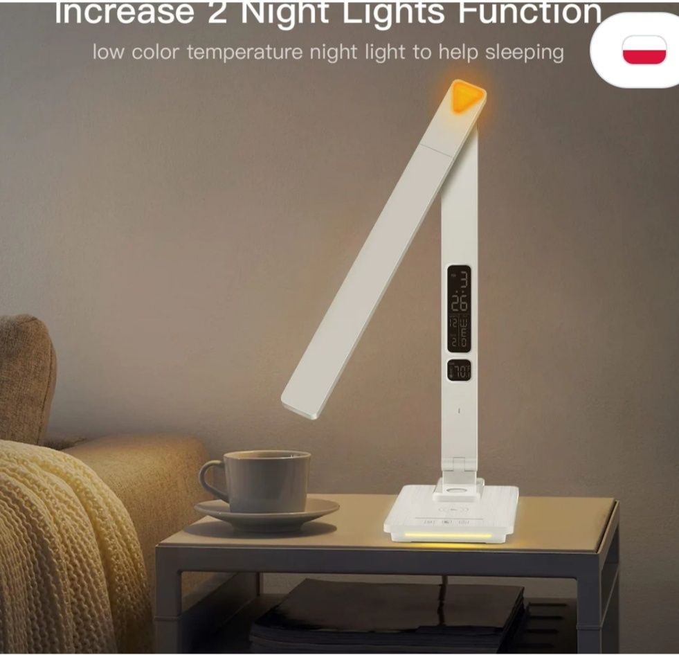 Lampa biurkowa LED z ładowaniem bezprzewodowym, port ładowania USB,