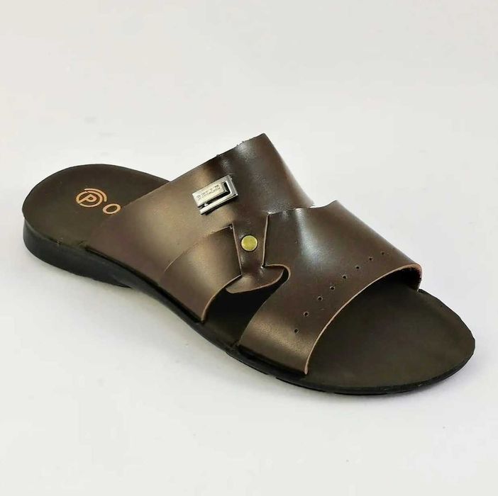 Мужские Шлёпанцы Коричневые Кожаные Тапочки Сланцы