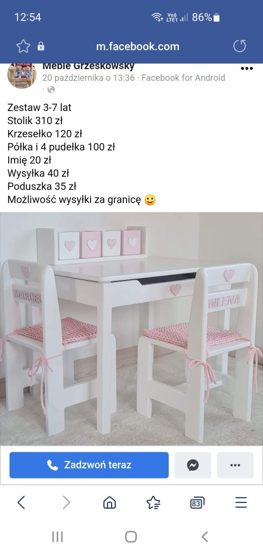 Stolik z krzesełkami dla dziewczynki Grzesiowsky