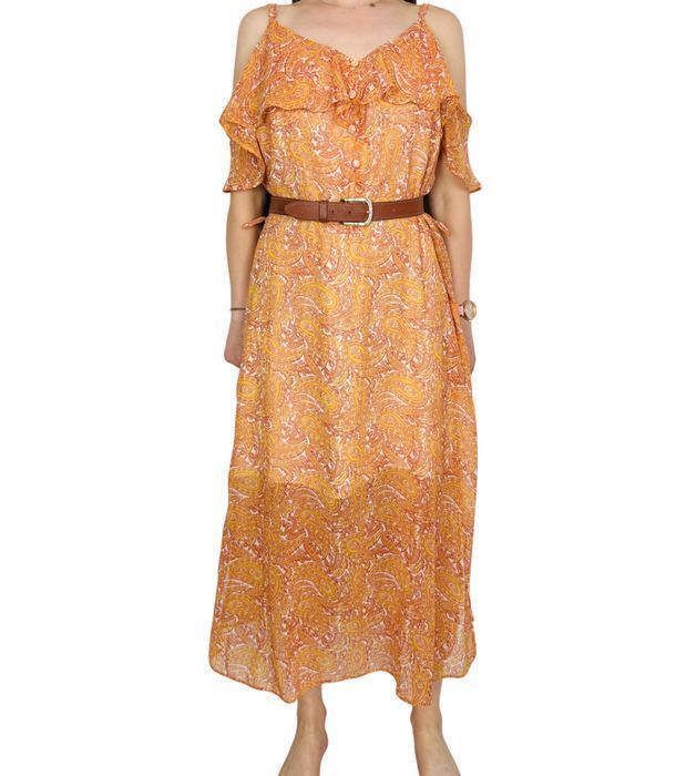 Pomarańczowa długa sukienka boho w orientalne wzory 3XL 46 F&F