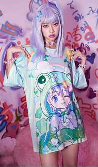 oversize bluzka żabka shein t-shirt anime miku camiseta amplia