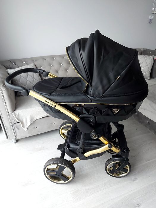Wozek 3w1 4w1 junama diamond fluo line czarno zloty czarny ekoskóra wy