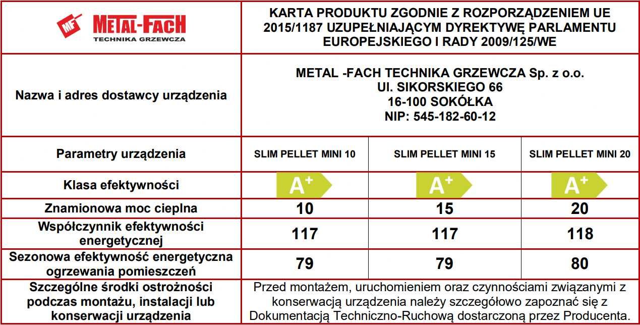 Kocioł SLIM PELLET MINI Metal-Fach 10-20kW Automatyczny